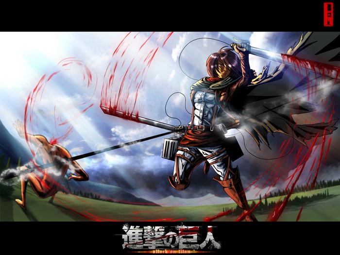 Mikasa Ackerman fighting a Titan in Attack on Titan 4K