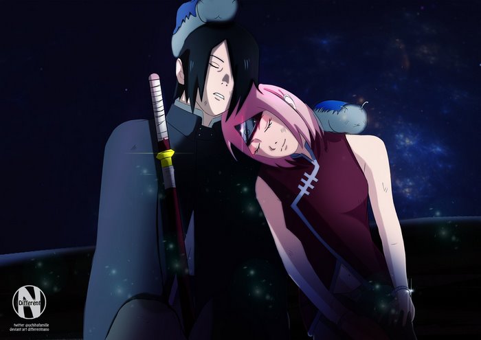Sasuke Uchiha and Sakura Haruno in the night