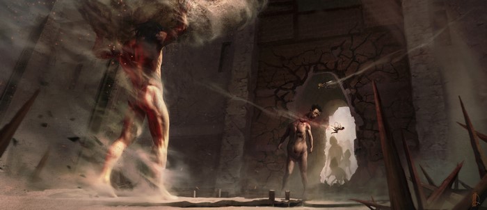 Attack on Titan: Colossal Titan and headless figures
