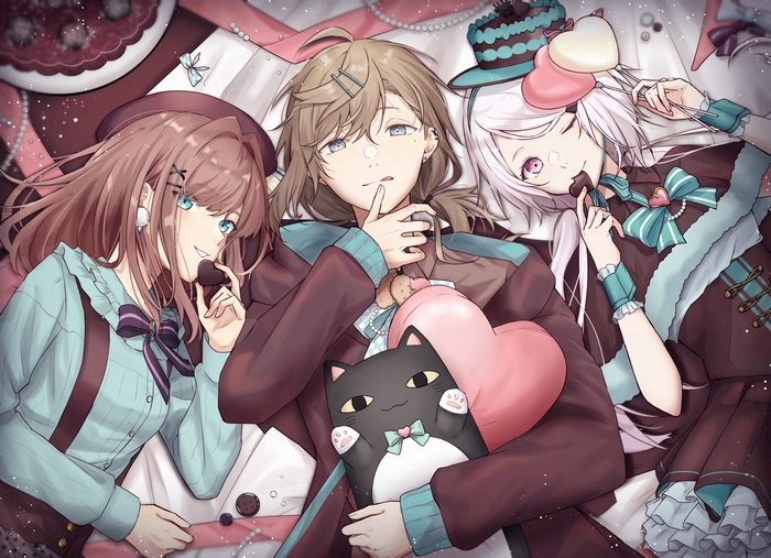 Suzuhara Lulu, Kanae, and Yuika Shiina with sweets