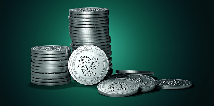 IOTA Cryptocurrency Coins Stacked