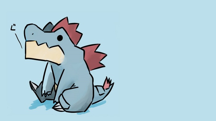 Totodile Pokémon sitting on a light blue background