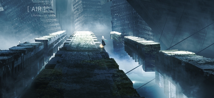 Post Apocalyptic Cityscape with a Figure