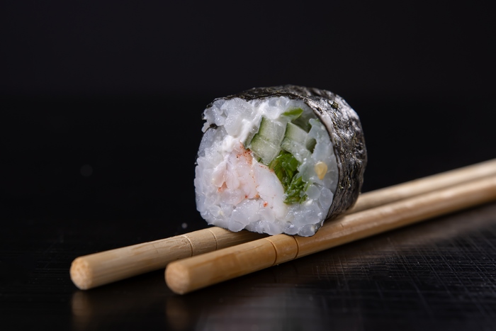 Sushi maki roll with shrimp and cucumber