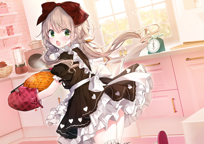Girl in Maid Outfit Baking a Pie