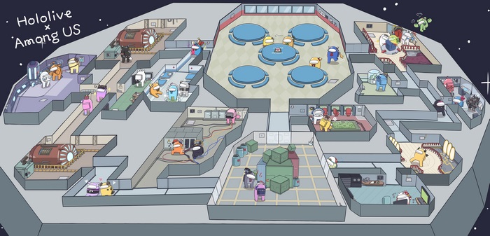 Hololive Characters in Among Us Space Map