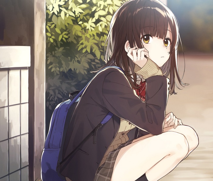 Sayu Ogiwara sitting outdoors with a backpack
