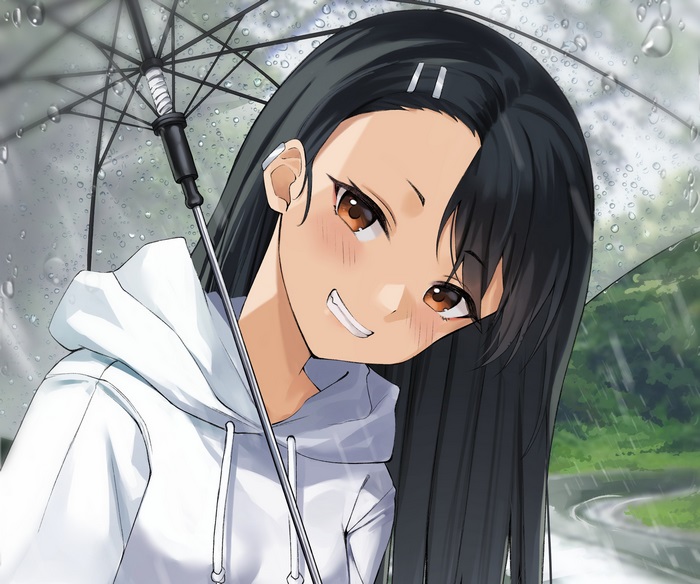 Hayase Nagatoro under an umbrella in the rain