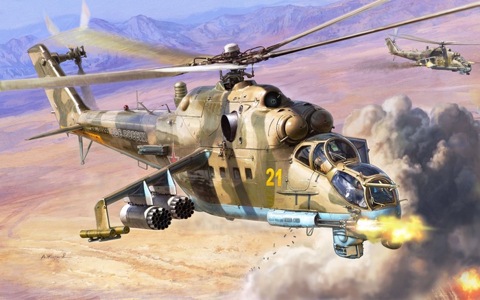 Mil Mi-24 Attack Helicopter in Flight
