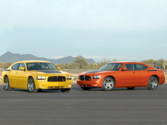 Yellow and Orange Dodge Charger Daytona R/T Cars