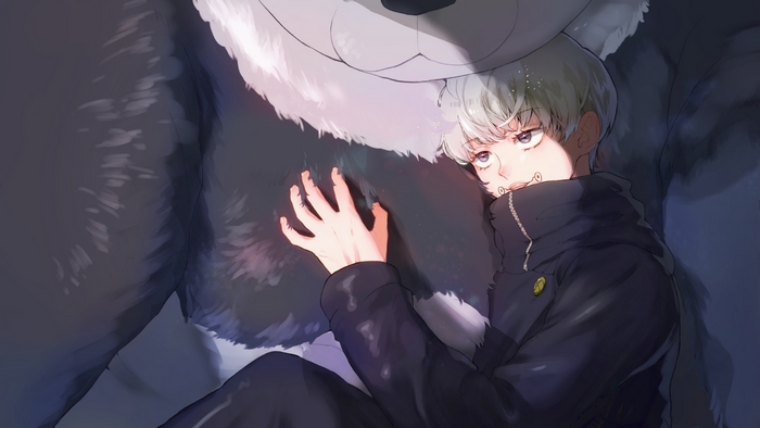 Toge Inumaki with a large fluffy creature