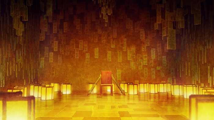 Jujutsu Kaisen throne room with lanterns
