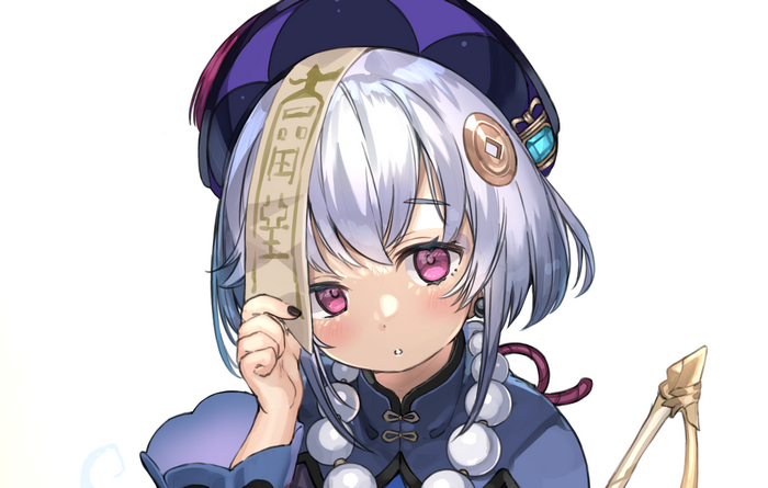 Qiqi from Genshin Impact holding a talisman