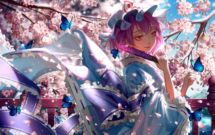 Yuyuko Saigyouji with butterflies and cherry blossoms