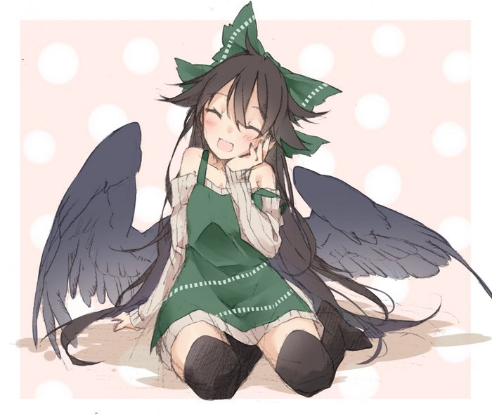 Utsuho Reiuji with large dark wings and green outfit