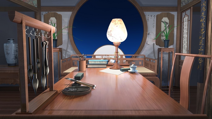 Traditional Chinese Study Room with Calligraphy Tools
