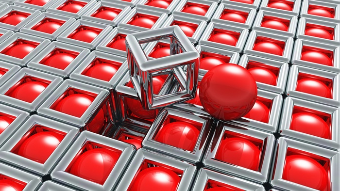 Abstract Cube and Red Ball