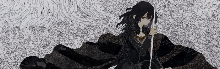 Girl with black hair and ornate cloak