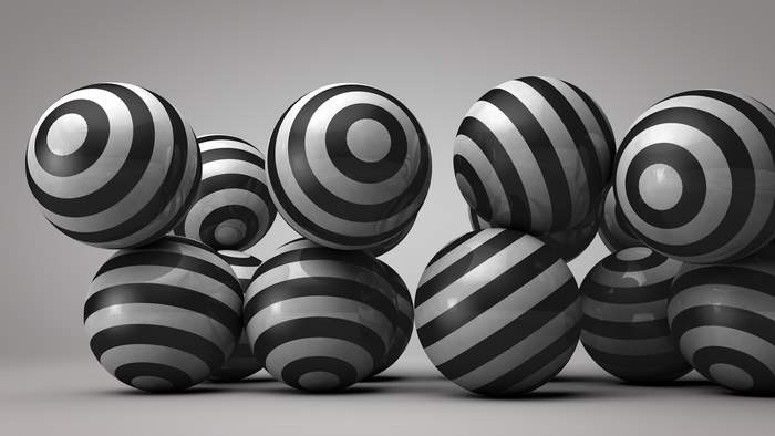 Abstract black and white striped spheres