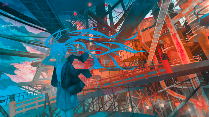 Girl with Long Hair in Industrial Setting 4K