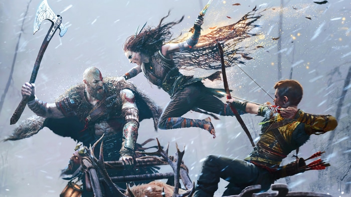 God of War Ragnarok: Kratos, Atreus, and Freya in battle