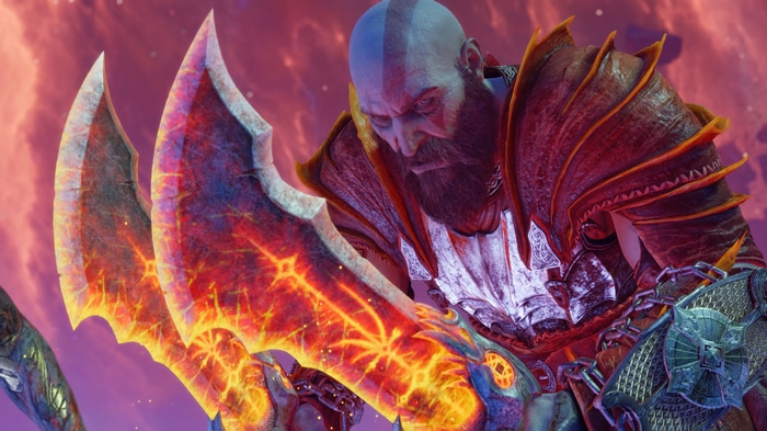 Kratos with Blades of Chaos in God of War Ragnarok 4K
