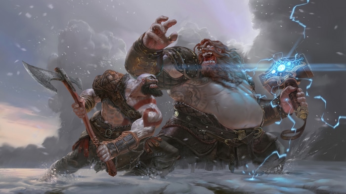 Kratos and Thor fighting in God of War Ragnarok 4K