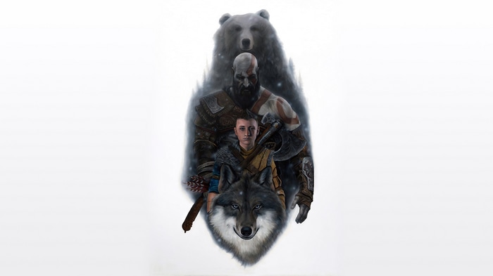 God of War Kratos Atreus Bear Wolf 4K