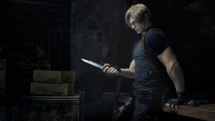 Leon S. Kennedy holding a knife in Resident Evil 4 4K