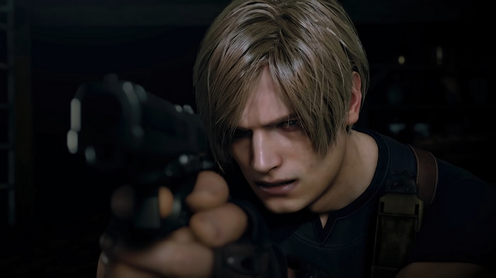 Leon S. Kennedy aiming a gun in Resident Evil 4 4K