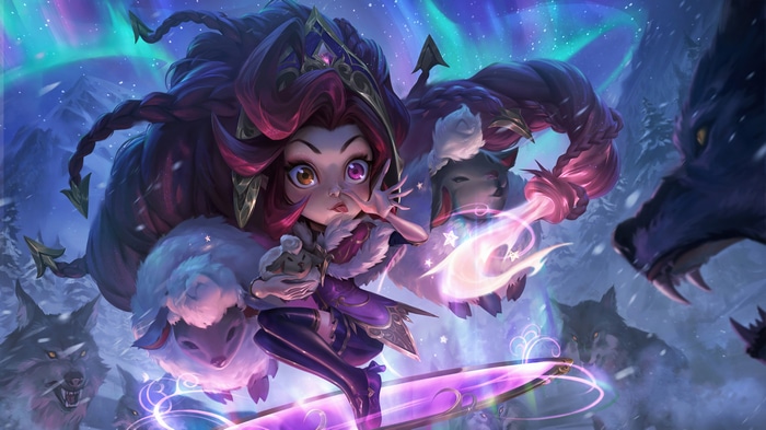 Winterblessed Zoe and wolves in League of Legends 4K