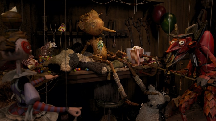 Pinocchio and puppets in a workshop