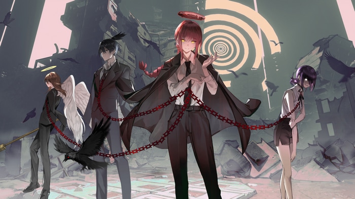 Chainsaw Man Characters with Chains and Birds