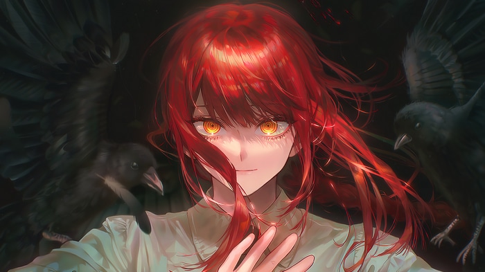 Makima from Chainsaw Man with Crows 4K
