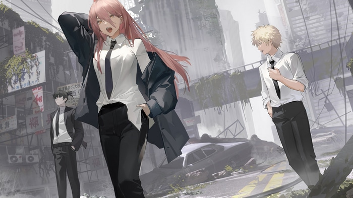 Power, Denji, and Aki Hayakawa in Chainsaw Man 4K