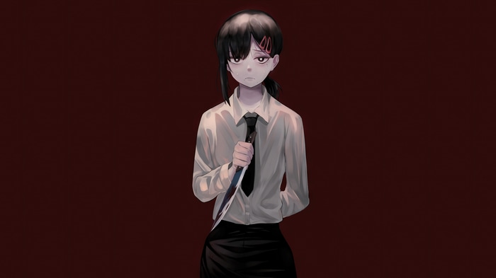 Kobeni Higashiyama from Chainsaw Man holding a knife
