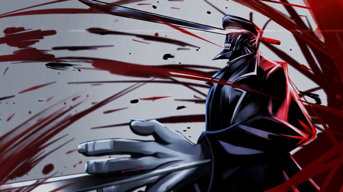 Chainsaw Man Character with Katana and Blood Splatter 4K