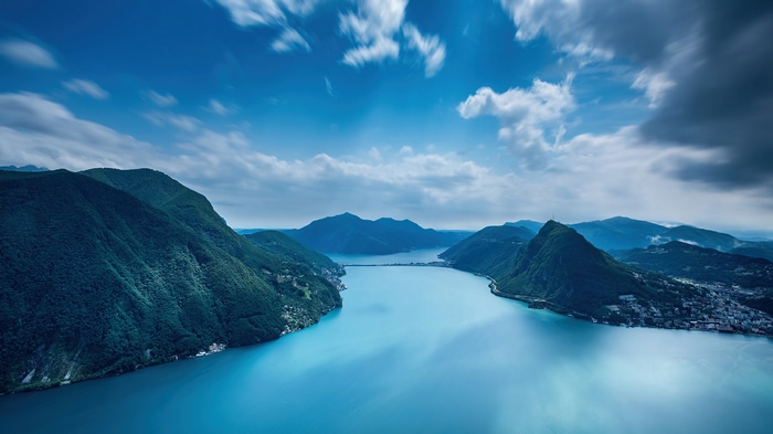 Lake Lugano, Switzerland, with Mountains and Clouds