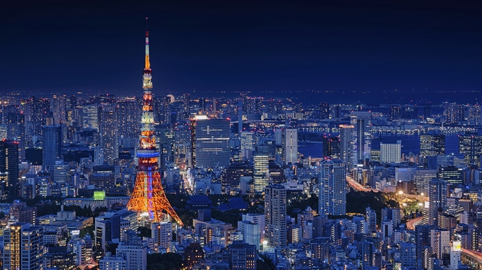 Tokyo Tower at Night in a Cityscape 4K