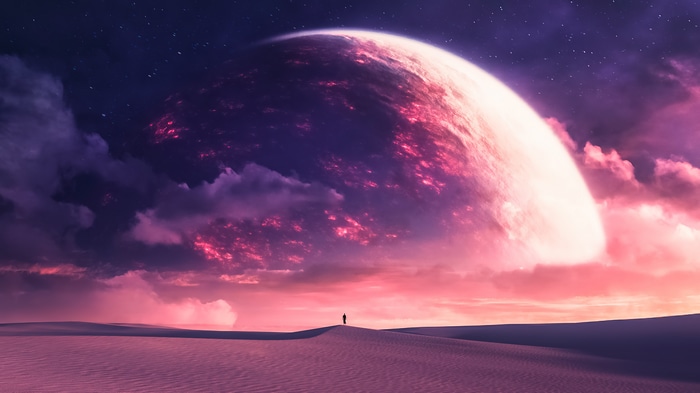 Alien Planet Landscape with a Lone Figure