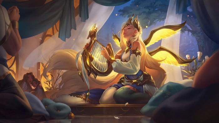 Arclight Seraphine playing a harp in Legends of Runeterra 4K