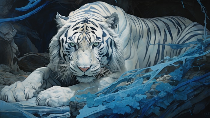 White Tiger in Blue Forest 4K