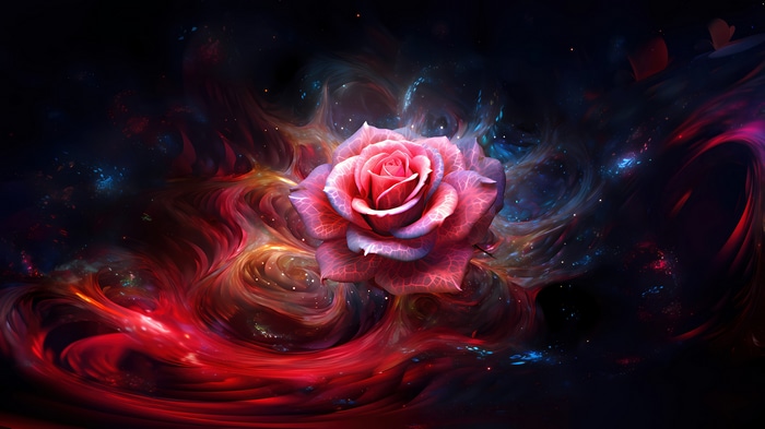 Pink Rose in Cosmic Nebula 4K