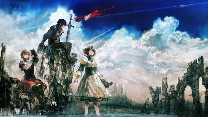 Final Fantasy 16: Clive, Jill, and Joshua with Torgal