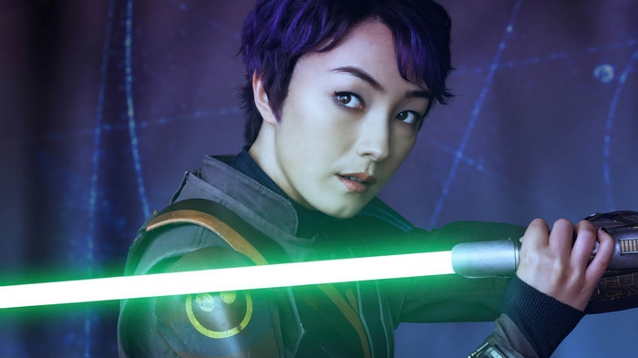 Sabine Wren with green lightsaber in Star Wars 4K