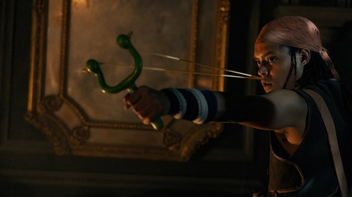 Usopp aiming a slingshot in One Piece Live Action 4K
