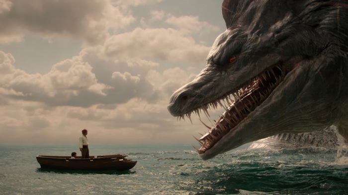 Shanks and a sea monster in One Piece Live Action 4K