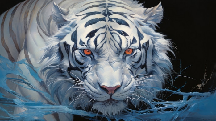 White Tiger in Water Digital Art 4K