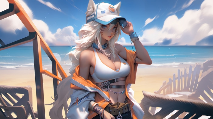 Anime Fox Girl on a Beach