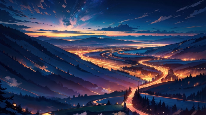 Digital Art 4K Sunset Landscape Scenery